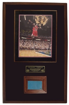 Michael Jordan Signed 16x20 Photo Framed In Large Shadowbox With Piece of "Last Game" Floor (Upper Deck Authenticated)